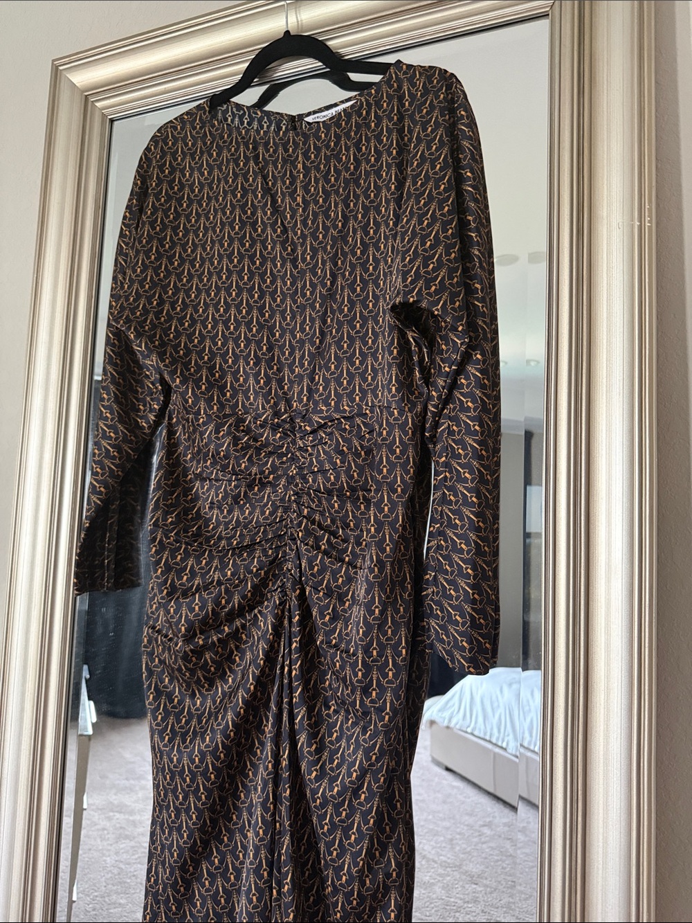 Veronica Beard Black and Gold Printed Long-Sleeve Midi Dress - Picture 3 of 4